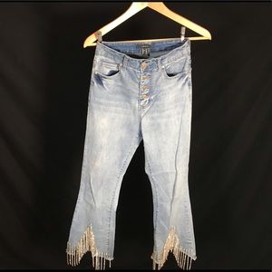 Forever21 blue jeans with rhinestone fringe
